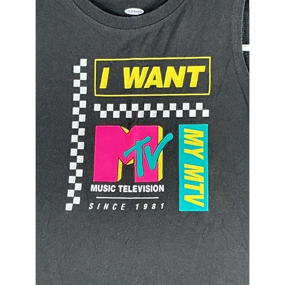 Old Navy MTV Graphic Sleeveless Tank Top Girls M Black Music Television